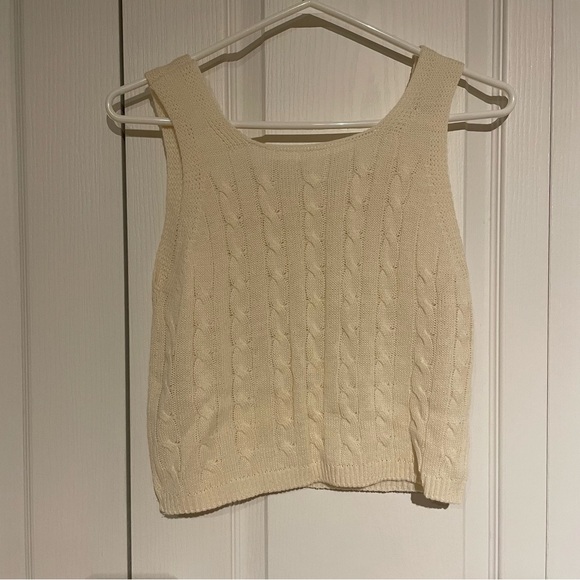 Cream Textured Cable Knit Tank Top Crop Summer Size Small - Picture 2 of 3
